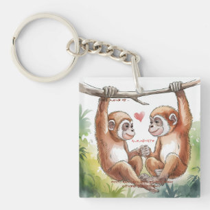 Gibbon Valentines Key Ring