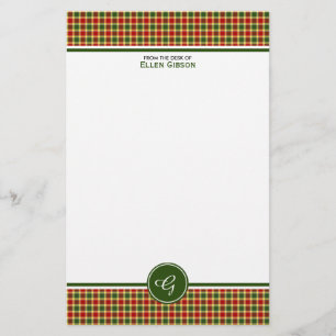 Gibbs Clan Tartan Red and Yellow Plaid Monogram Stationery