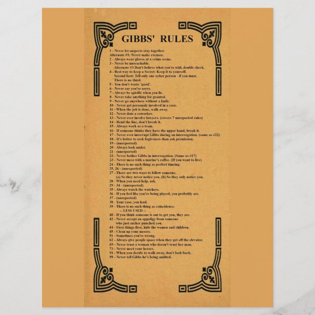 Gibbs' rules flyer (Back)