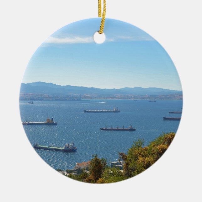 Gibraltar Anchorage From Above Ceramic Tree Decoration (Front)