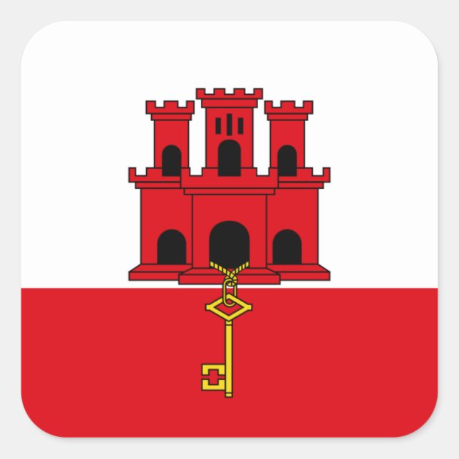 Gibraltar Flag. Britain, British Overseas Square Sticker (Front)