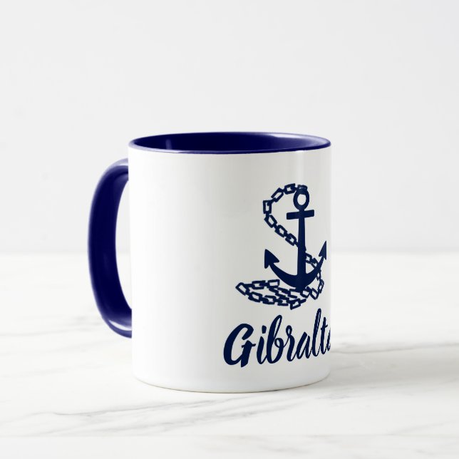 Gibraltar - Maritime Style Blue And White Mug (Front Left)