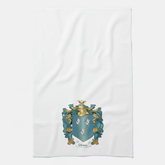 Gibson Coat of Arms and Ancient Tartan Tea Towel (Vertical)
