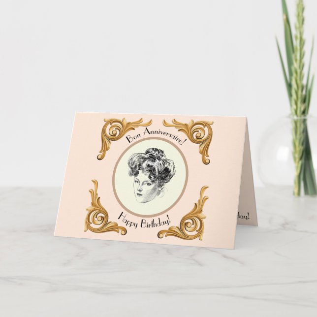 Gibson Girl Birthday Greeting Card (Front)