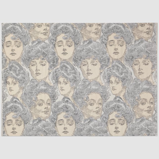 Gibson girl victorian pattern grey and pink tissue paper (Front)