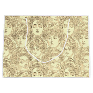 Gibson girl victorian pattern sepia gold large gift bag