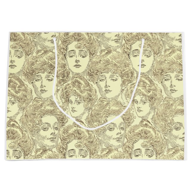 Gibson girl victorian pattern sepia gold large gift bag (Front)