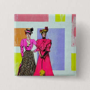 Gibson Girls in a Mondrian Pattern 15 Cm Square Badge