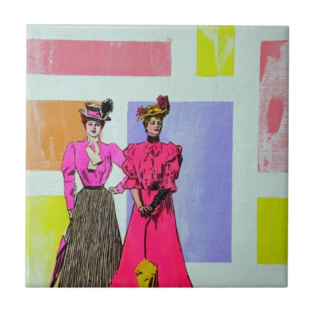 Gibson Girls in a Mondrian Pattern Tile (Front)