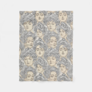 Gibson girls Victorian woman pattern grey peach Fleece Blanket
