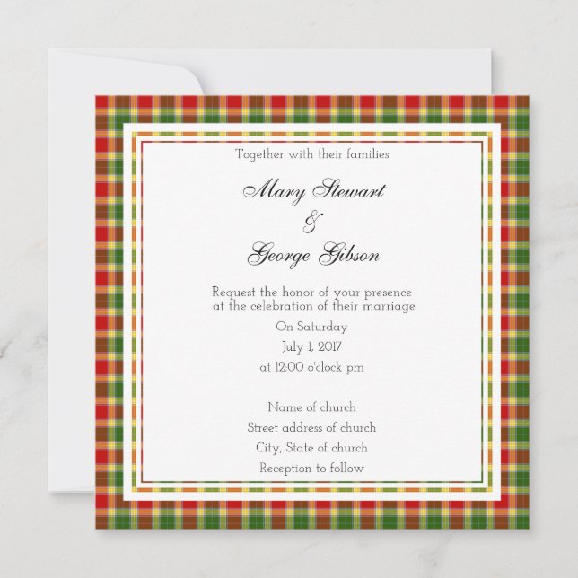 Gibson Scottish Wedding Square Invitation (Front)
