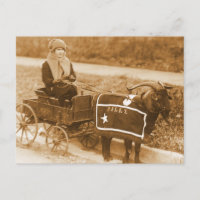 Giddy up, Billy! Vintage Goat Girl in Wagon