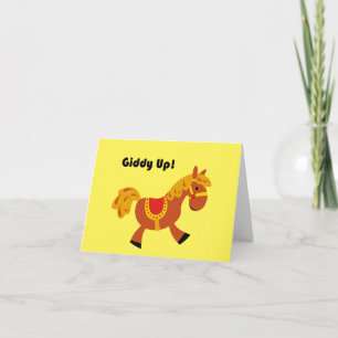 Giddy Up Brown Saddle Horse, Cute Kid’s Cartoon Card