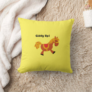 Giddy Up Brown Saddle Horse, Cute Kid’s Cartoon Cushion