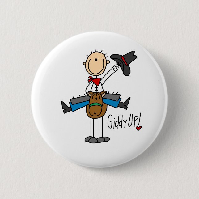 Giddy Up! Cowboy Stick Figure Button (Front)