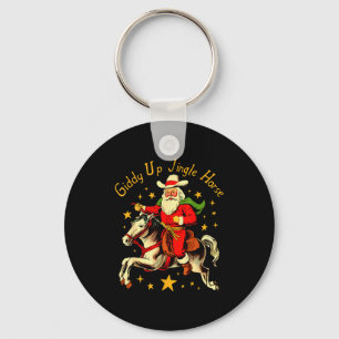 Giddy Up Jingle Horse Funny Retro Santa Cowboy Chr Key Ring