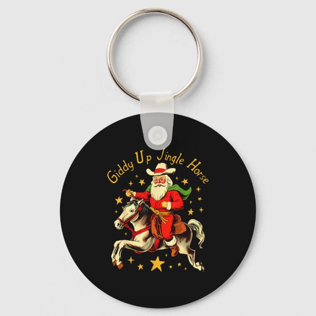 Giddy Up Jingle Horse Funny Retro Santa Cowboy Chr Key Ring (Front)