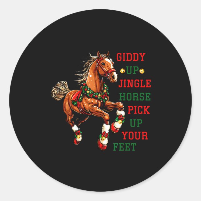 Giddy Up Jingle Horse Western Christmas Horse Coun Classic Round Sticker (Front)