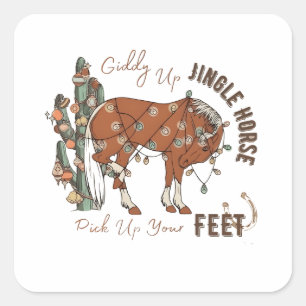 Giddy Up Jingle Horses Pick Up Your Feet Christmas Square Sticker