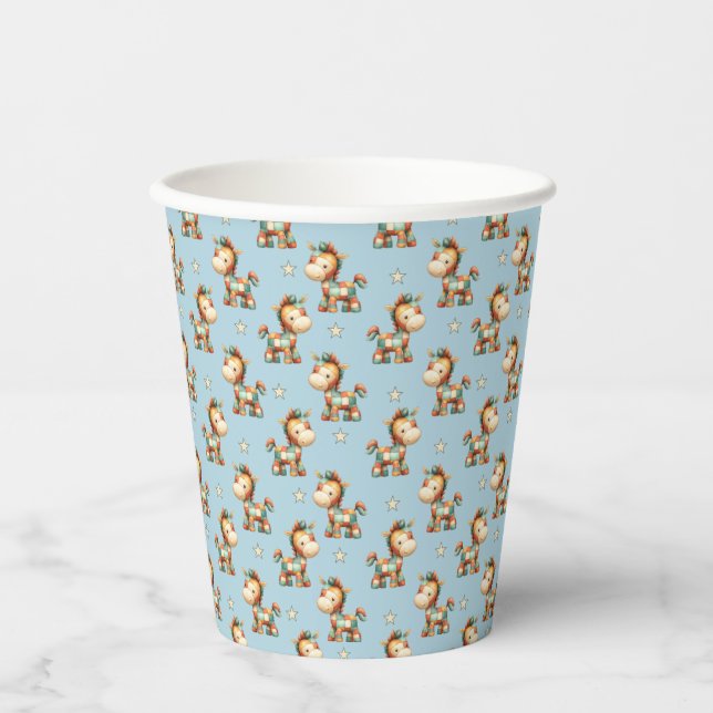 Giddy-Up Patchwork Pony Birthday Paper Cups (Front)