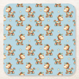 Giddy-Up Patchwork Pony Birthday Square Paper Coaster