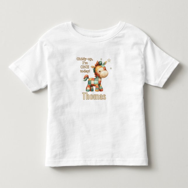 Giddy-Up Patchwork Pony First Birthday Toddler T-Shirt (Front)
