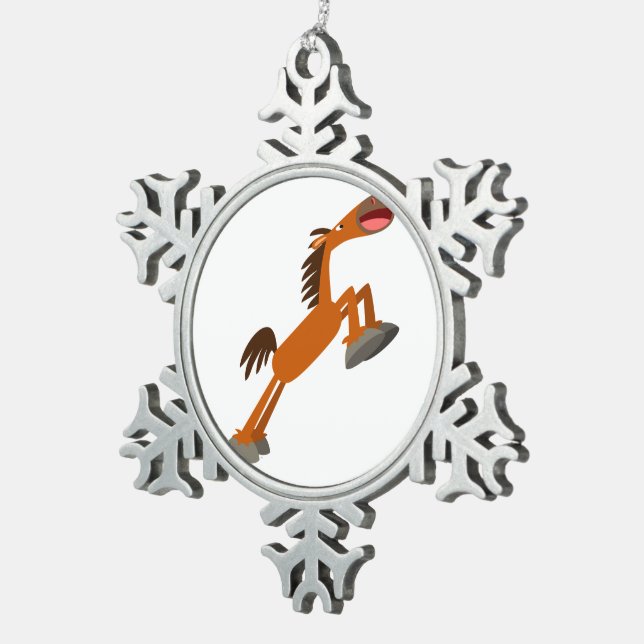 Giddyup, Horsey! Cartoon Horse Pewter Ornament (Right)