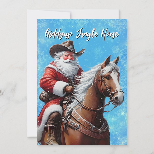 Giddyup Jingle Horse Santa Claus Christmas Holiday Card (Front)