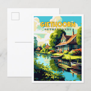 Giethoorn Netherlands vintage travel illustration Postcard