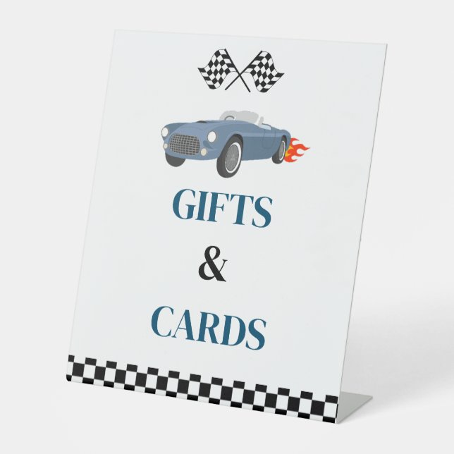 Gift and Card Race Car Baby Shower party Sign (Front)