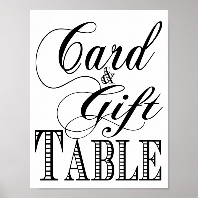 Gift and card Table wedding sign black and white (Front)
