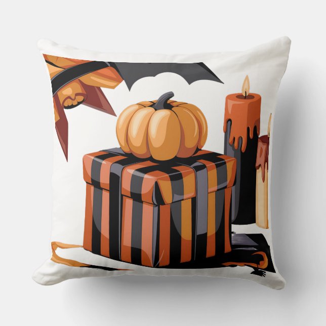 Gift and Pumpkin Throw Pillow: Festive New Model Cushion (Front)