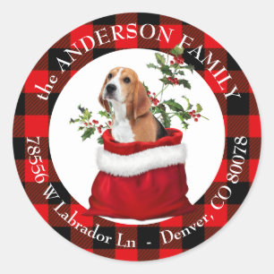 Gift Bag Cute Beagle Dog Plaid Frame Classic Round Sticker