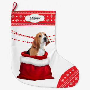Gift Bag Cute Beagle Dog Snowflake Border Large Christmas Stocking