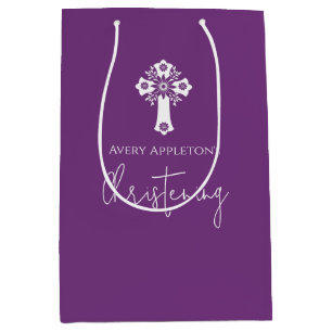 Gift Bag Floral Cross Christening Sweet Plum