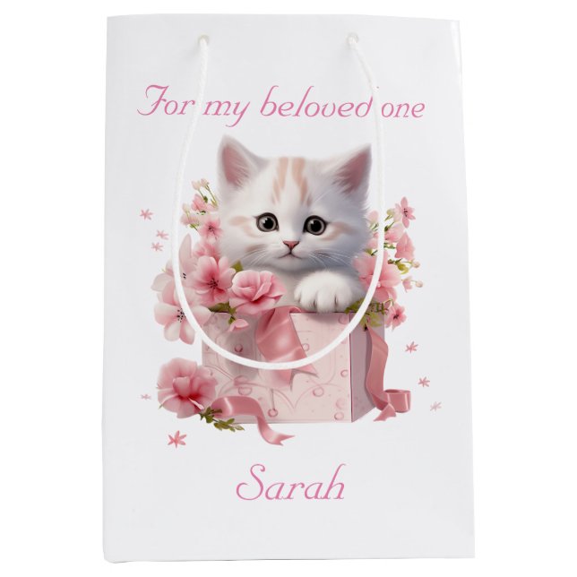 Gift bag For Cat Lovers Custom Name Cute Manga Cat (Front)