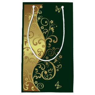Gift Bag--Gold Swirls & Dark Green Small Gift Bag