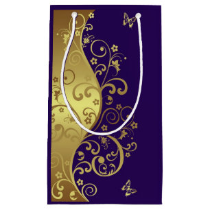 Gift Bag--Gold Swirls & Dark Purple Small Gift Bag