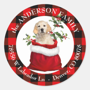 Gift Bag Golden Retriever Plaid Frame Classic Round Sticker