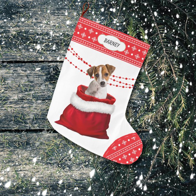 Gift Bag Jack Russell Terrier Snowflake Border Large Christmas Stocking (Creator Uploaded)