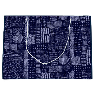 GIFT BAG JAPANESE GEOMETRIC PATTERN IN DARK BLUE