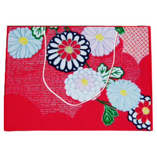 Gift Bag JAPANESE RED KIMONO PATTERN WITH FLOWERS