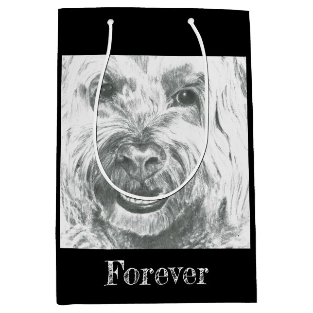Gift Bag, Labradoodle, Black & White Art, Love Medium Gift Bag (Front)