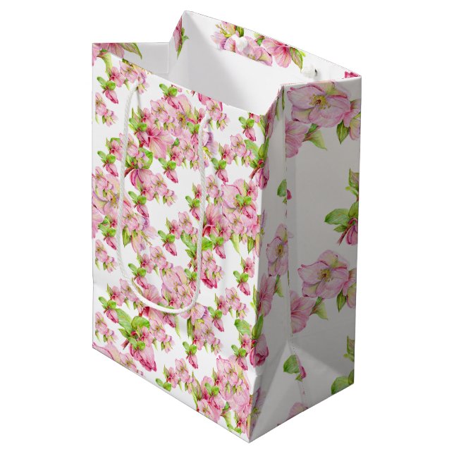 Gift Bag - Pink Hellebore Flower (Front Angled)