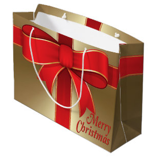 Gift Bag - Red Bow & Ribbon on Gold