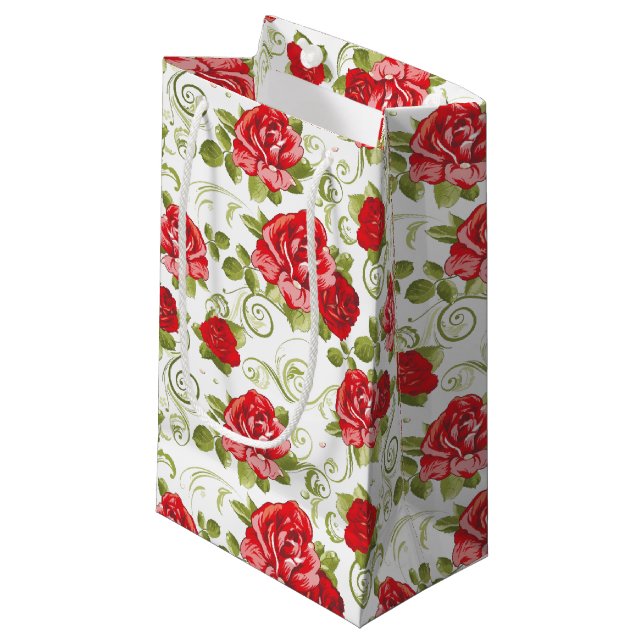 Gift Bag-Red Rose Print Small Gift Bag (Front Angled)