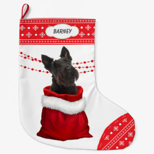 Gift Bag Scottish Terrier Dog Snowflake Border Large Christmas Stocking