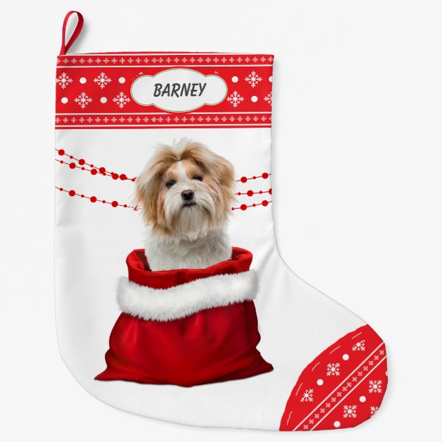 Gift Bag Shih Tzu Snowflake Border Large Christmas Stocking (Front)