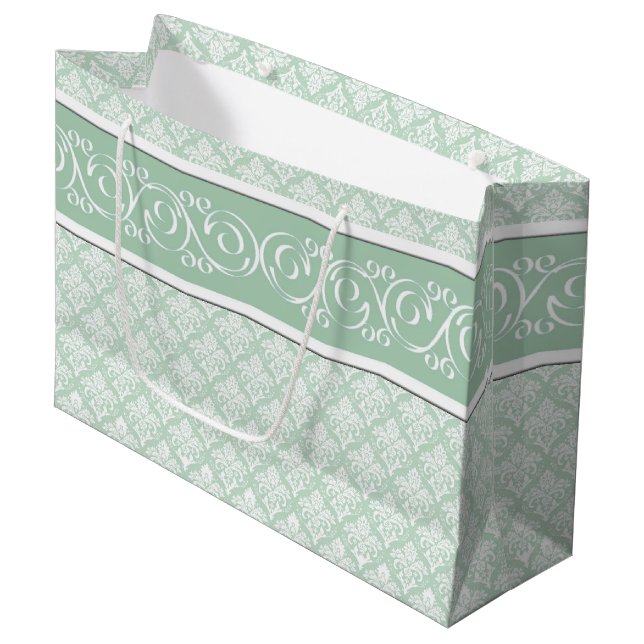 Gift Bag - Soft Jade Damask (Front Angled)
