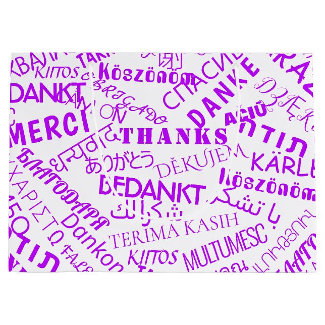 Gift Bag Thank You Text Multi Language Your Colour (Front)
